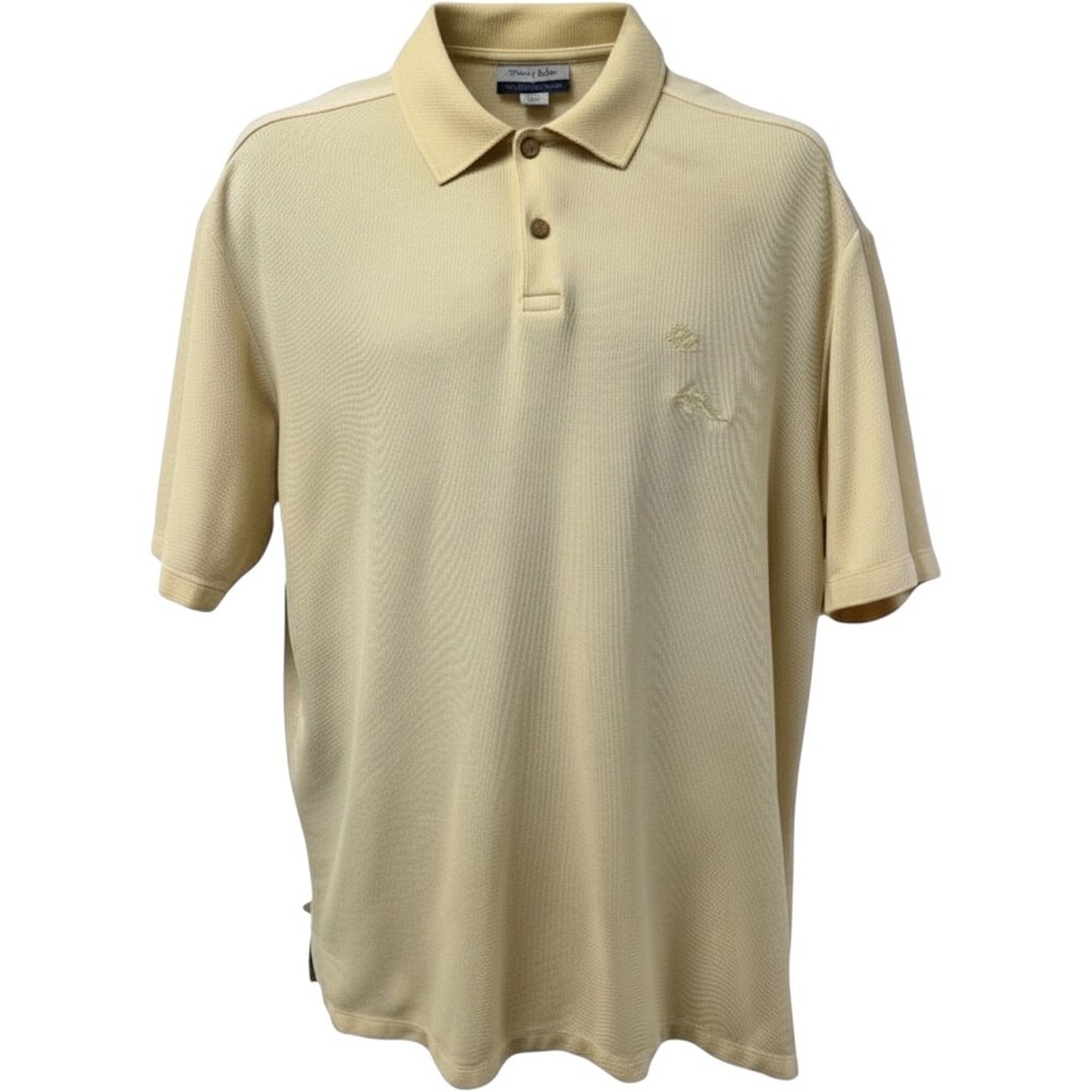 Tommy Bahama Yellow Pique‎ Polo Shirt L Marlin Embroidery Golf Resort Vacation